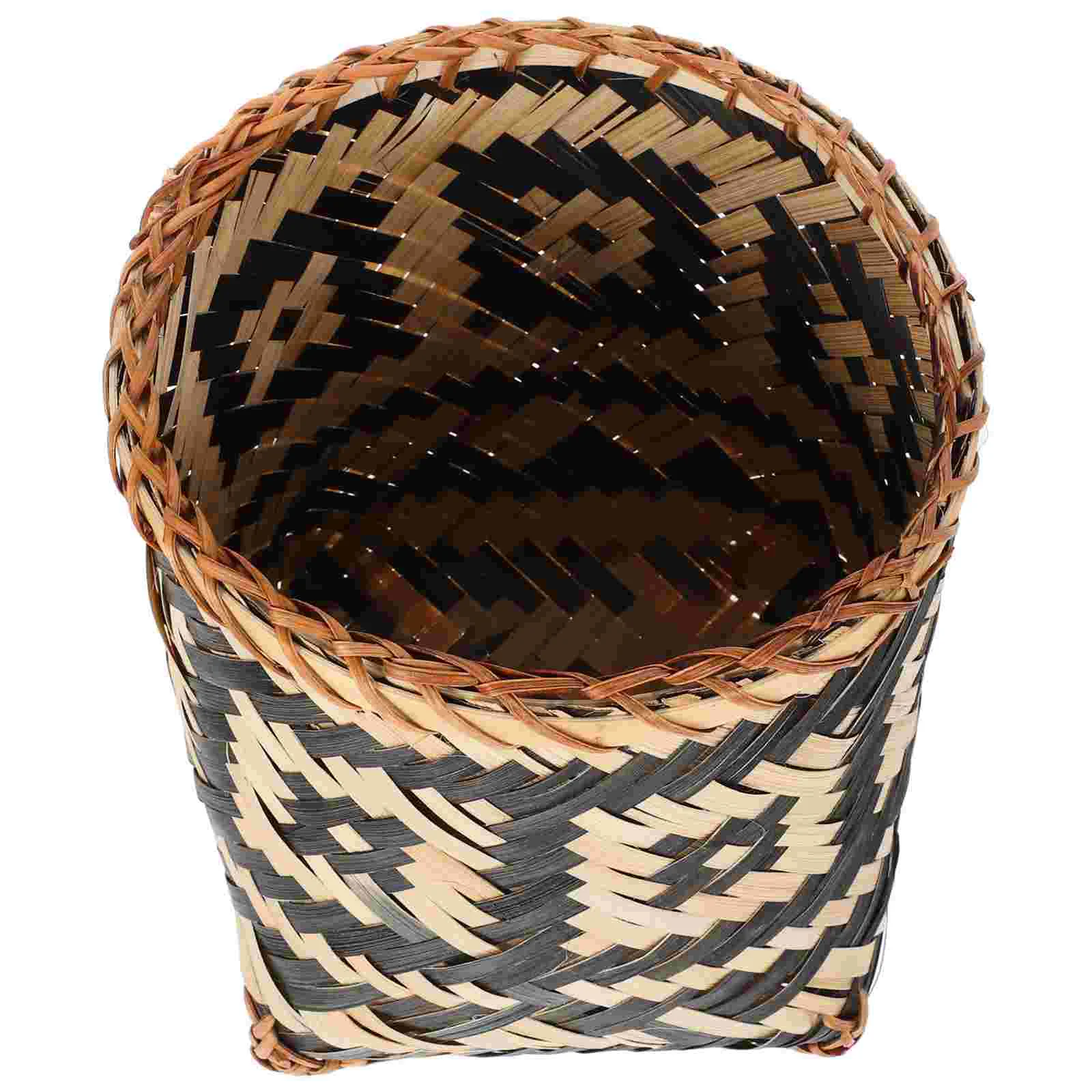 Vintage Flower Vase Seagrass Storage Baskets Bamboo Trash Can Fruit Woven Garbage Waste