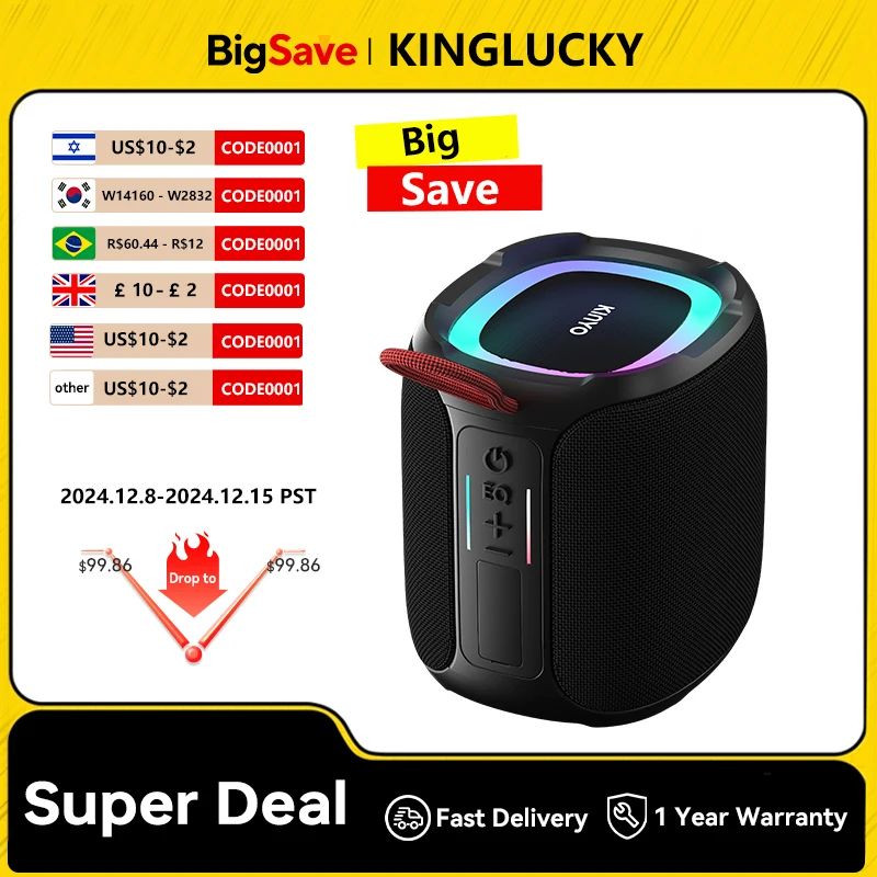 Kinglucky K50 Portable Wireless Bluetooth Speakers IPX7 Waterproof Outdoor Speaker with 40W Loud Stereo Sound Deep Bass RGB