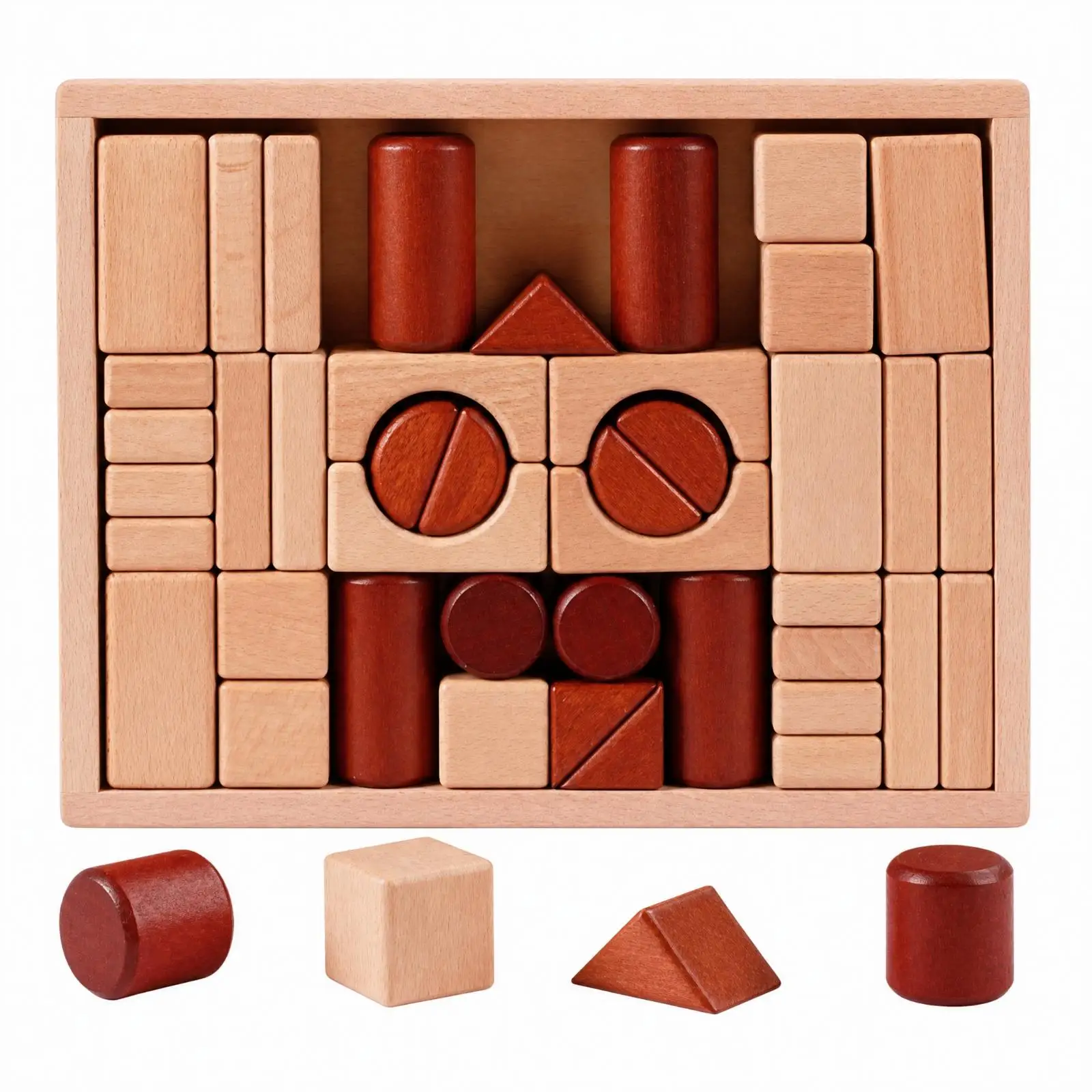 Wooden Blocks Building Set for Kids Creative Brown Prince Mom Style Geometric Pieces for Open Ended Construction Play