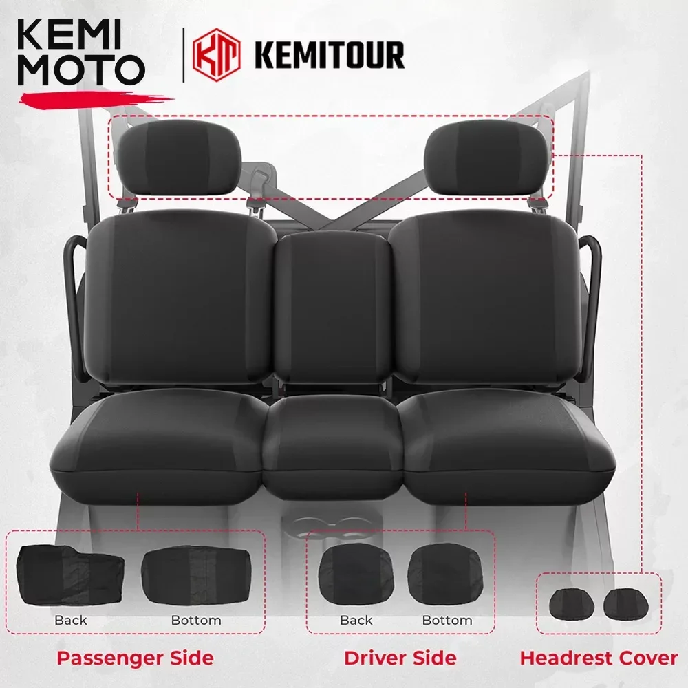 

UTV Black Seat Cover Set w/ Headrest Cover For Can-Am Defender HD7 HD9 HD10 6X6 Front Two Doors Split Bench