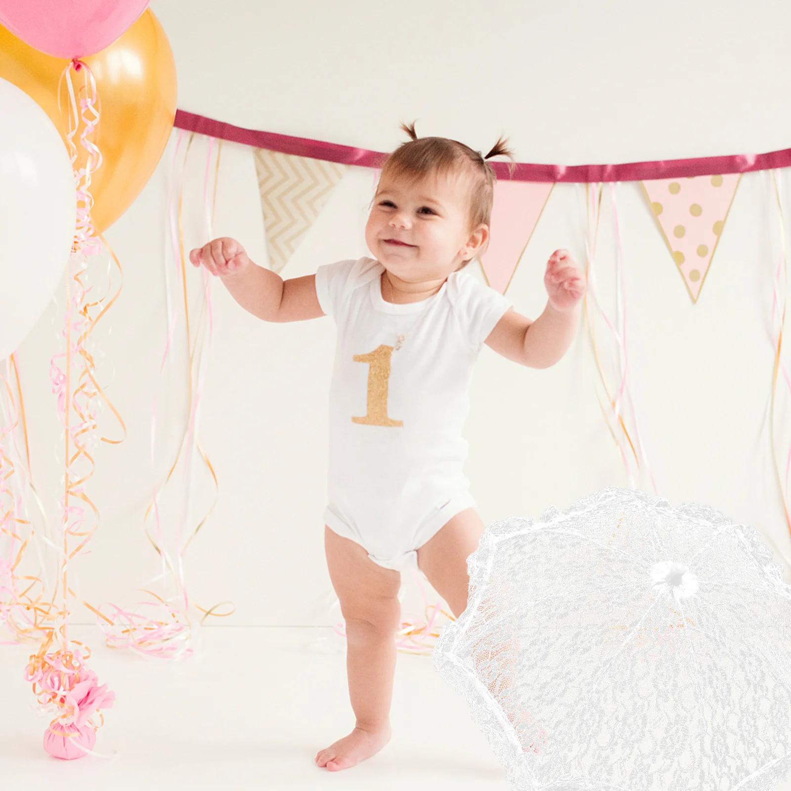 

White Lace Umbrella for Children Mini Dance Decorative Parasol Lightweight Kids Photo Prop Perfect for Wedding Tea Party Costume