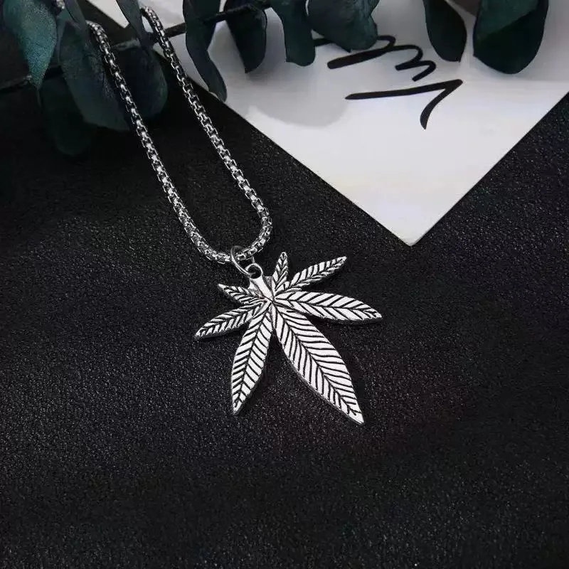 Fashion maple leaf stainless steel pendant necklace hip-hop punk style party disco necklace unisex lucky gift