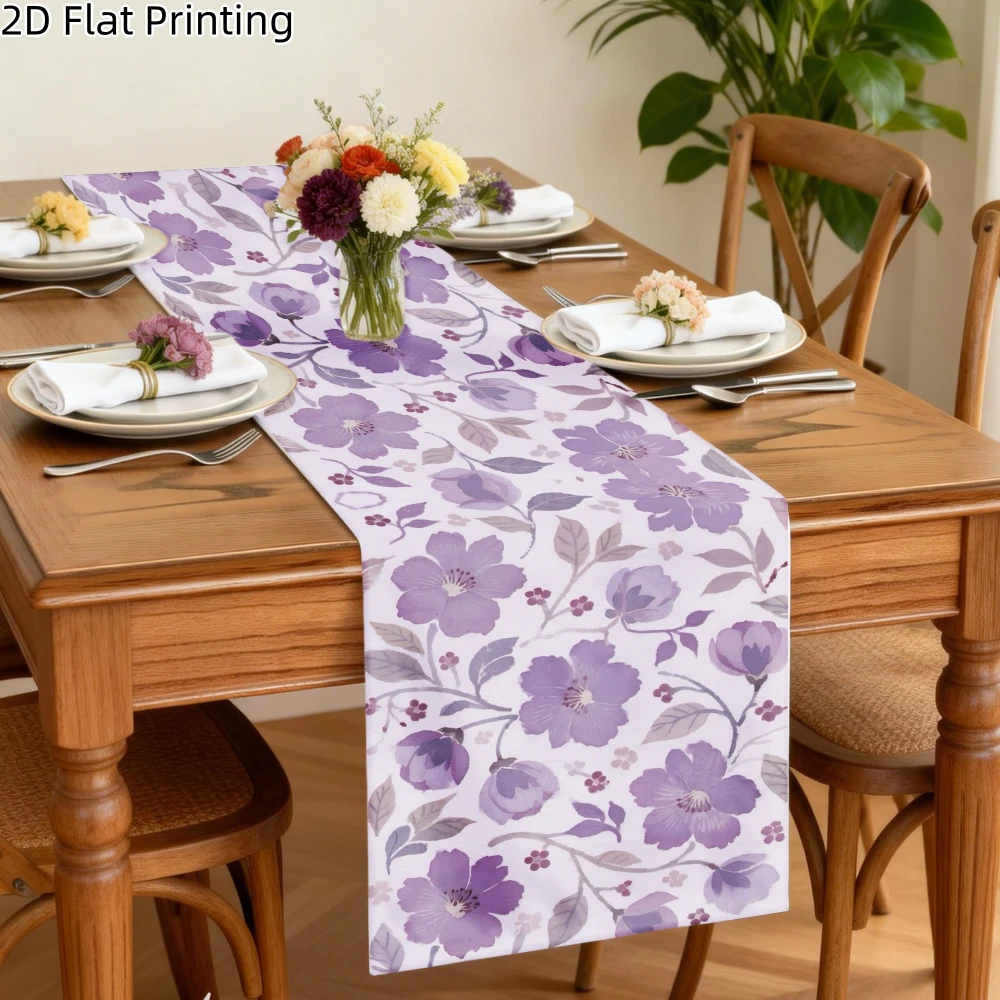 1 Piece of Purple Floral Design Table Runner, Suitable for Farmhouse, Indoor, Kitchen, Celebrations, Table Decoration, Restaurant and Banquet Decoration Supplies