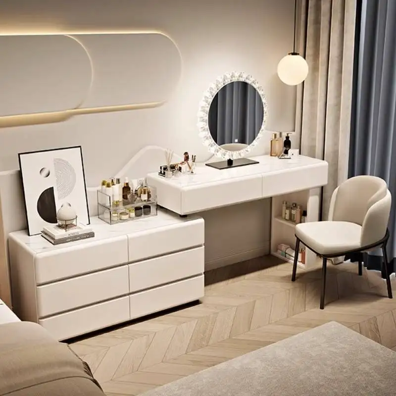 Mesa de vaidade de maquiagem de armazenamento de luxo brilhante espelho escondido branco maquiagem vaidade mesa moderna europa komody mestre quarto móveis