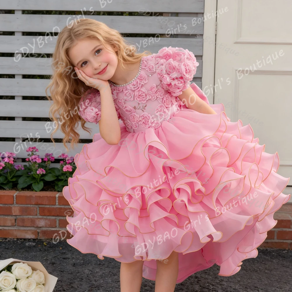 

Flower Girl Dresses Pink Bow Puffy Princess Dress for Wedding Birthday Party Flower Girl Christening Gown Customizable dreeses