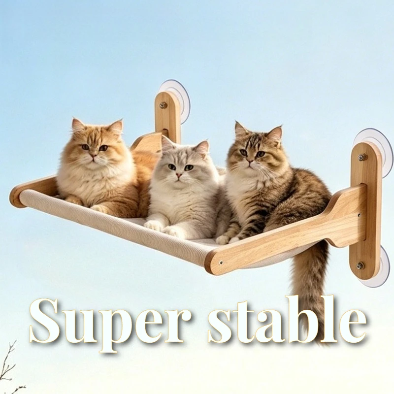 Wooden Cat Hammock Suction Cup Cat Hammock Balcony Window Wall Cats Hanging Hammocks Folding Indoor Wall-mounted Small Pet Beds