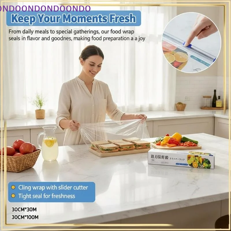 Household Plastic Food Wrap Roll PE Material with Convenient Built-in Cutter for Leftover Fruit Fresh Preservation
