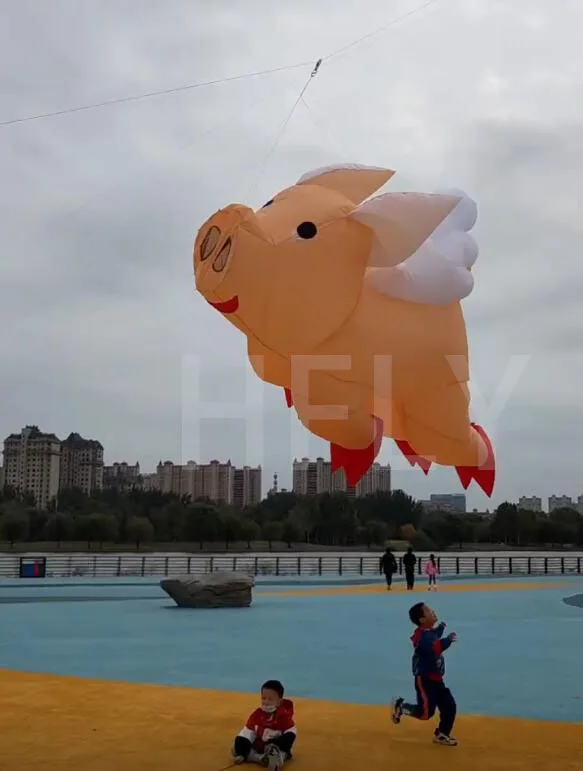 Neuankömmling große 3m Schwein Drachen Linie Wäsche für Erwachsene hochwertige 3D weiche aufblasbare Tier fliegende Schweinchen Drachen Anhänger