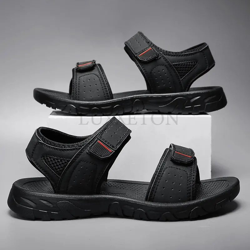 Men Leather Sandals Beach Sandals Shoes Non-slip Personality Slippers Outdoor Breathable Casual Shoes Comfortable Size 39-47