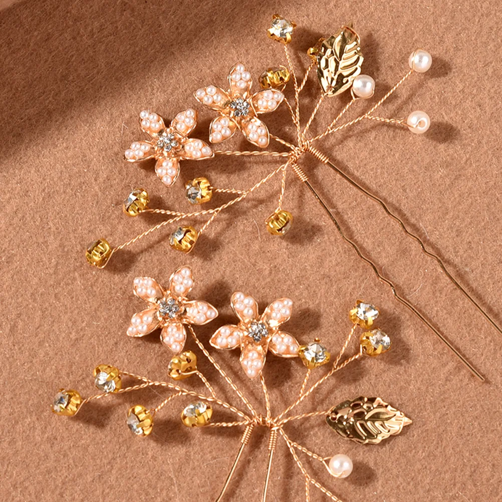 

2pcs Golden Hair Chopsticks Hairpin Rhinestones Wedding Bridal Accessories HairDecoration Women Hairstyle Tools
