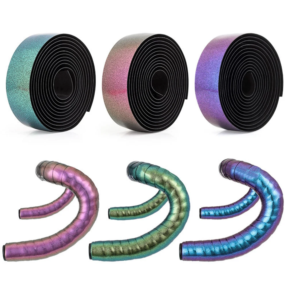 2pcs Chameleon Color Road Bike bar Tape EVA PU Bicycle Handlebar Tape Breathable Sweat Anti-Skid Shock Absorber Wrap Tape 2150mm