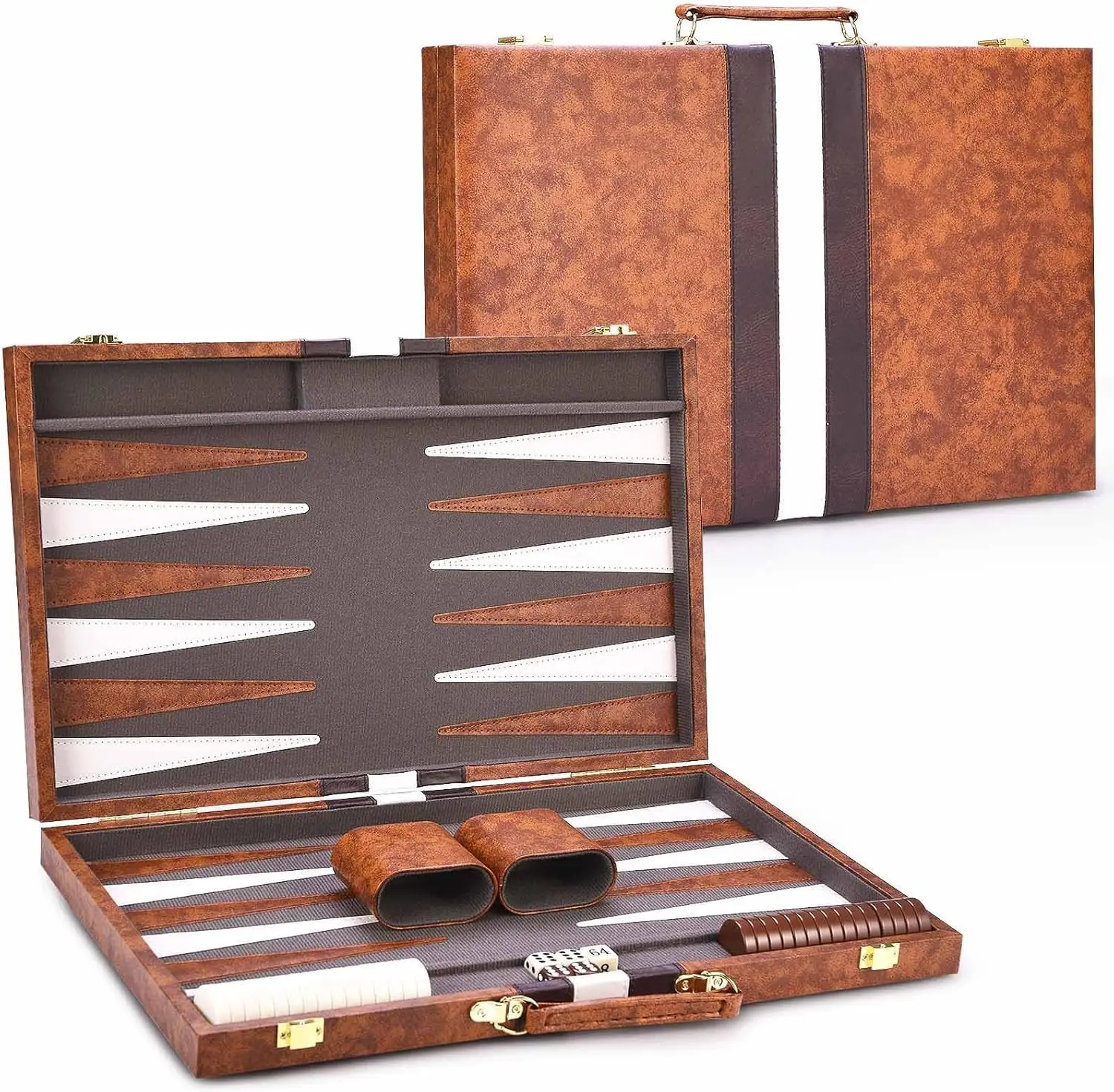 Backgammon Set, 18 Inches Classic Board Game withLeather Case, Folding Board, Gift Package, Portable Travel Strategy Bac