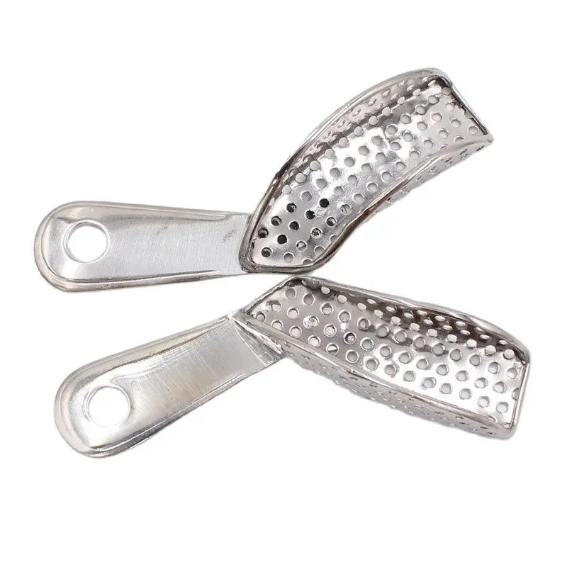 2Pcs/Set Dental Impression Tray Upper and Lower Stainless Steel Teeth Tray Autoclavable Dentist Tools Denture Teeth Holder Tray