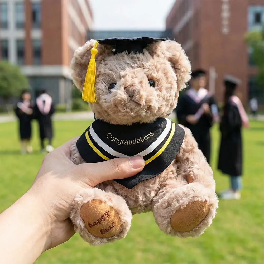 20cm Mini Doctor Bear Plush Toy Soft Stuffed Graduation Bear with Doctoral Cap Kawaii Animal Doll for Student Graduation Gifts