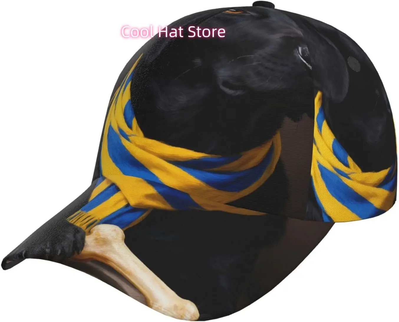 Labrador Bone Pattern Baseball Cap Adjustable Cotton Baseball Hat for Sports, Outdoor, Travel Gifts for Men Black