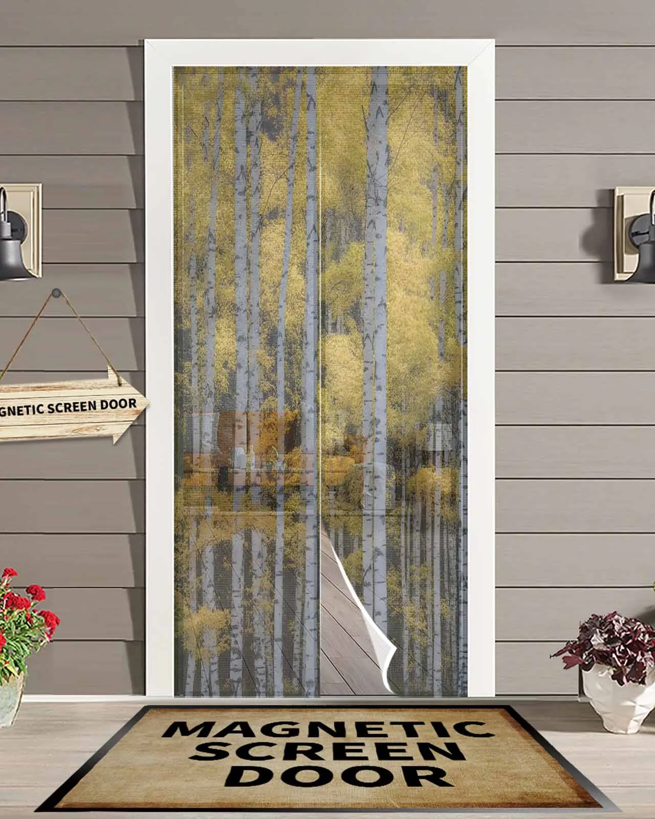 

Autumn Nature Forest Scenery Magnetic Door Curtain Living Room Bedroom Home Anti-mosquito Screen Door Curtain