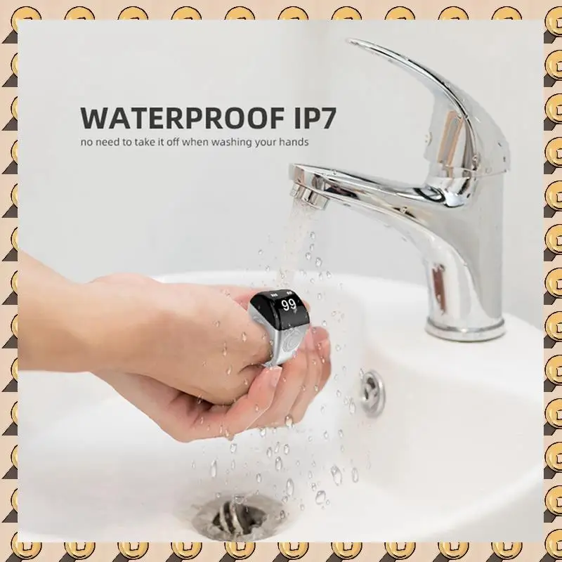 충전 박스가 있는 아연 합금 스마트 링 방수 디지털 카운터 APP 제어 디스플레이 5 기도 시간 알림 검정, 20Mm