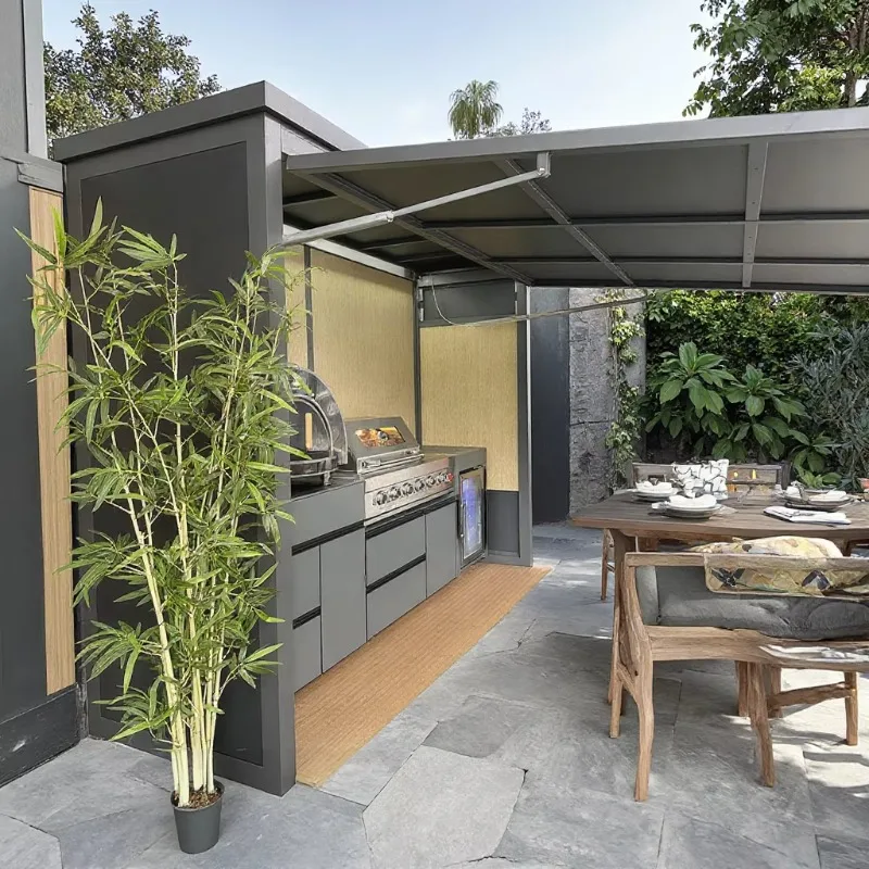 Remote Control Modular Outdoor Bbq Kitchen Shed Weatherproof Stainless Steel Bbq Cabinetry Customized Outdoor Kitchen with Roof