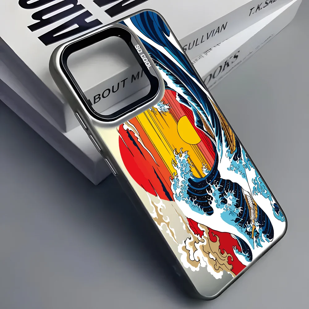 

Japan The Great Wave Phone Case For iPhone 16 15 14 13 12 11 Pro Max Black Matte Multicolor Laser Metallic Aurora Cover