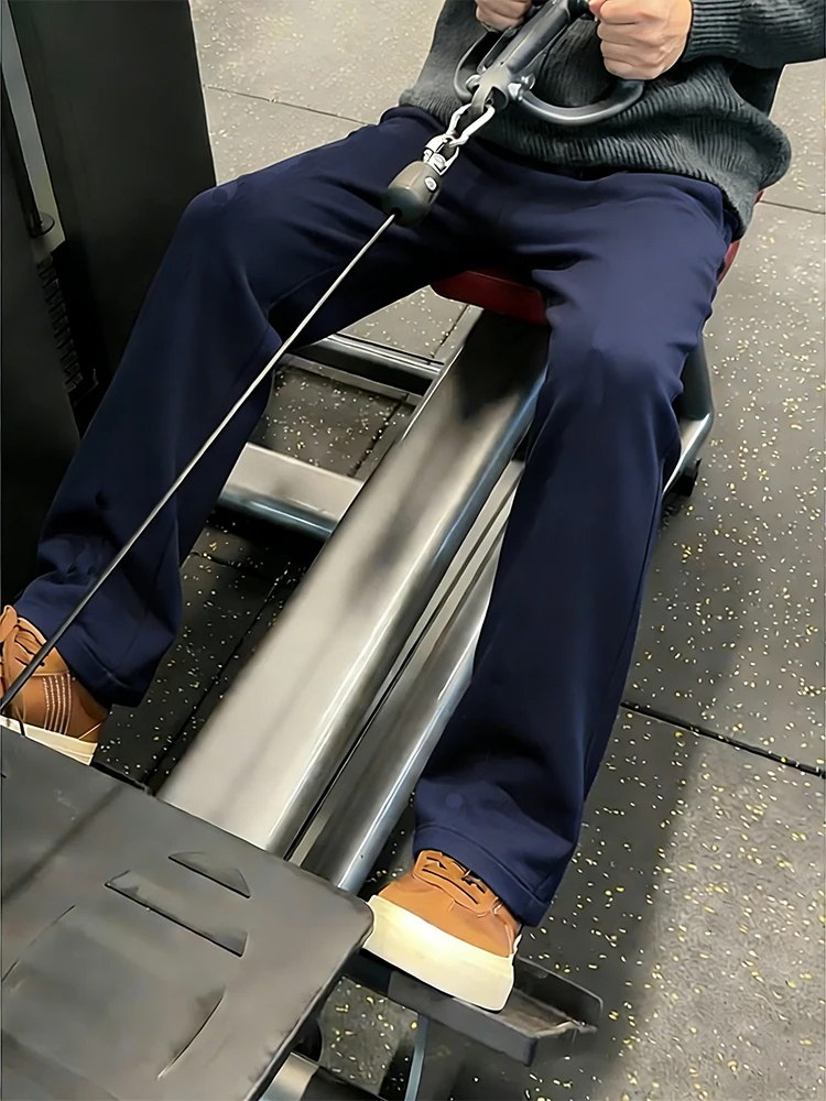 

Кобальтово-синие мужские спортивные брюки для фитнеса с прямыми штанинами на подкладке, повседневные тяжелые зимние брюки, молодежный модный бренд