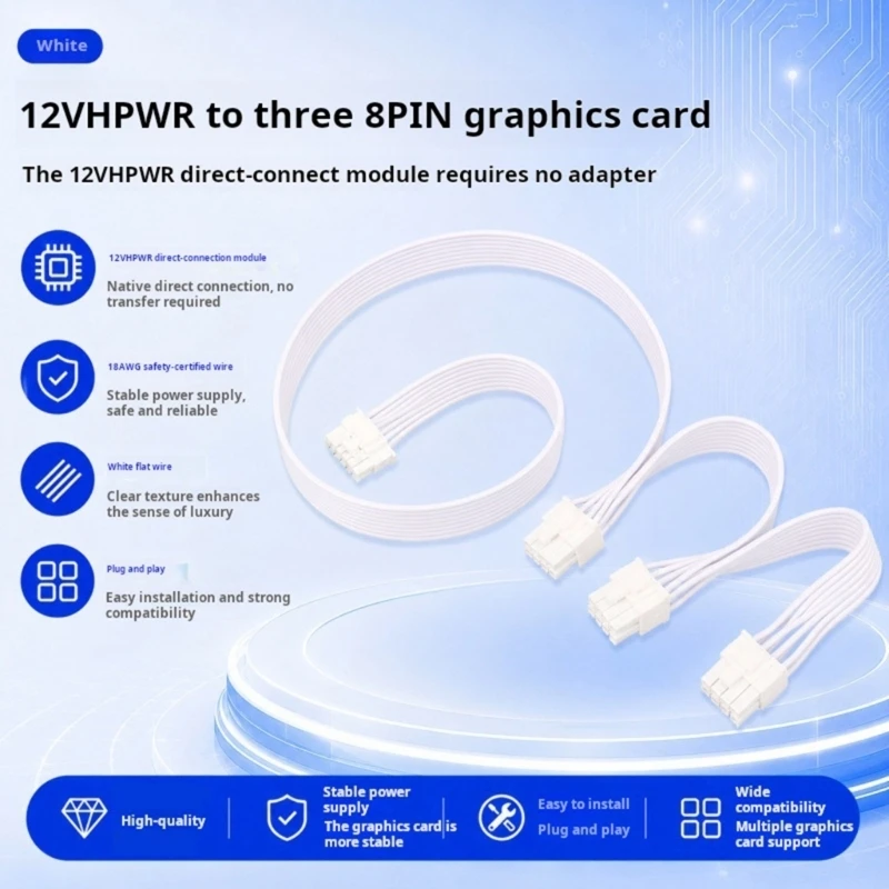  High Current 12VHPWR To Triple 8Pin GPU Cable PVC Insulation Safe Durability