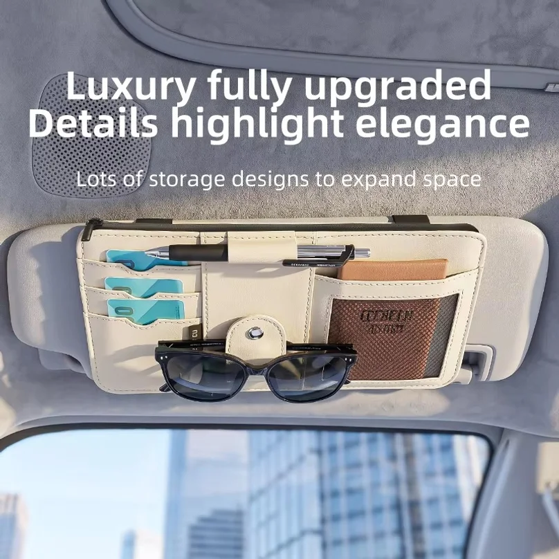 Pu Leather Car Sunshade Storage Bag New Model Automobile Eyeglass Clip Document Organizer Sunglasses Holder Pen Tray