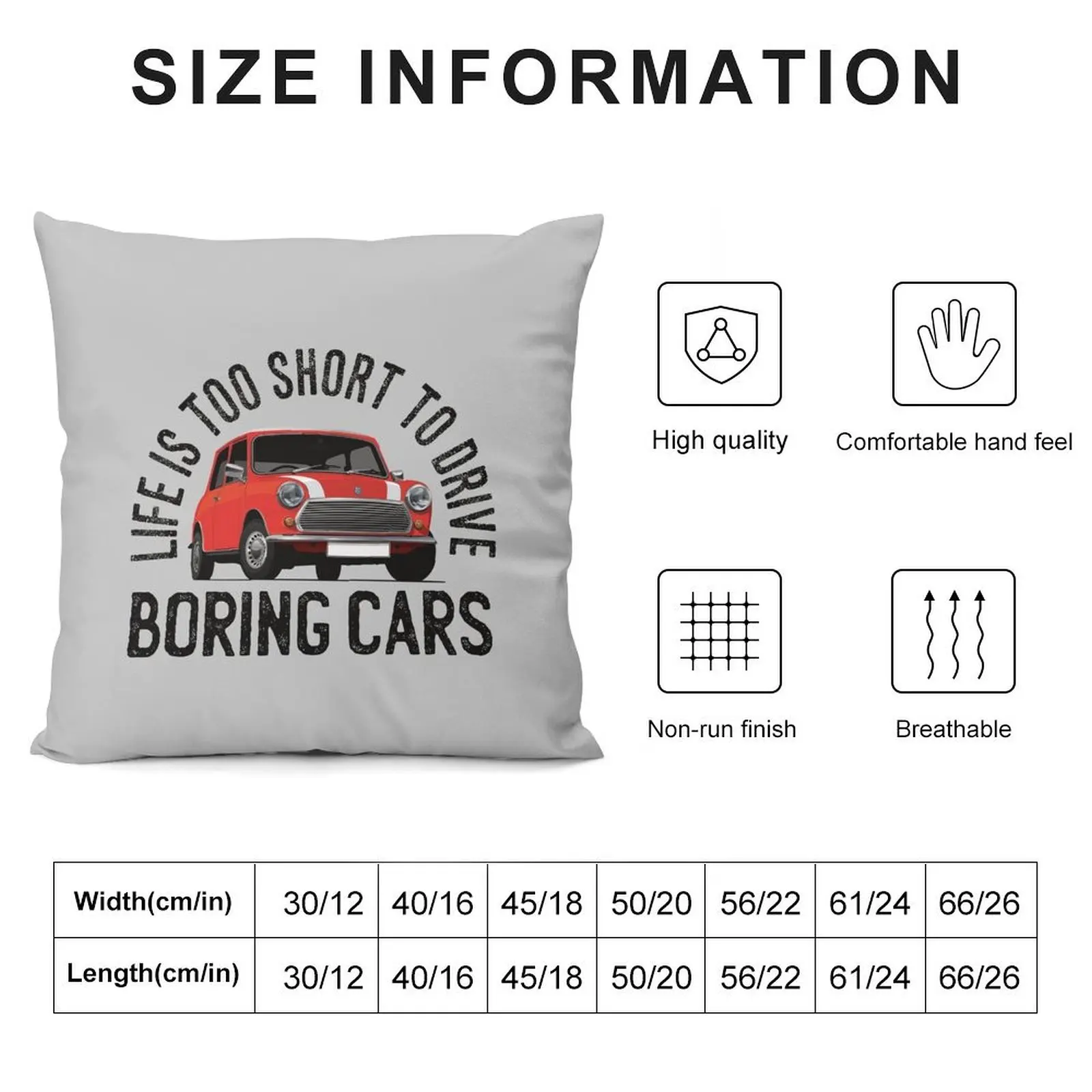 Life is too short to drive boring cars - Red Austin Morris Mini Throw Pillow Cushion Cover Couch Pillows pillow