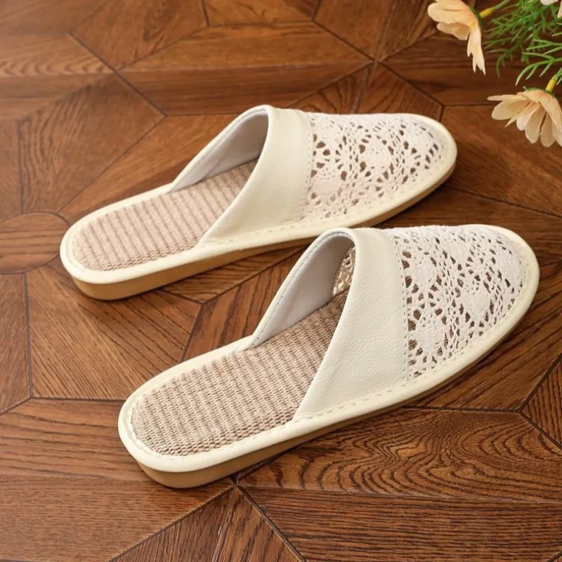 Summer 2026 Hot Sale Unisex Linen Slippers Indoor Non Skid Soft Sole Breathable Open Toe Home Shoes Lightweight Sandals