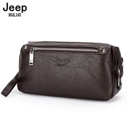 JEEP BULUO-Bolso de mano de cuero para hombre, Cartera de gran capacidad, color marrón, a la moda