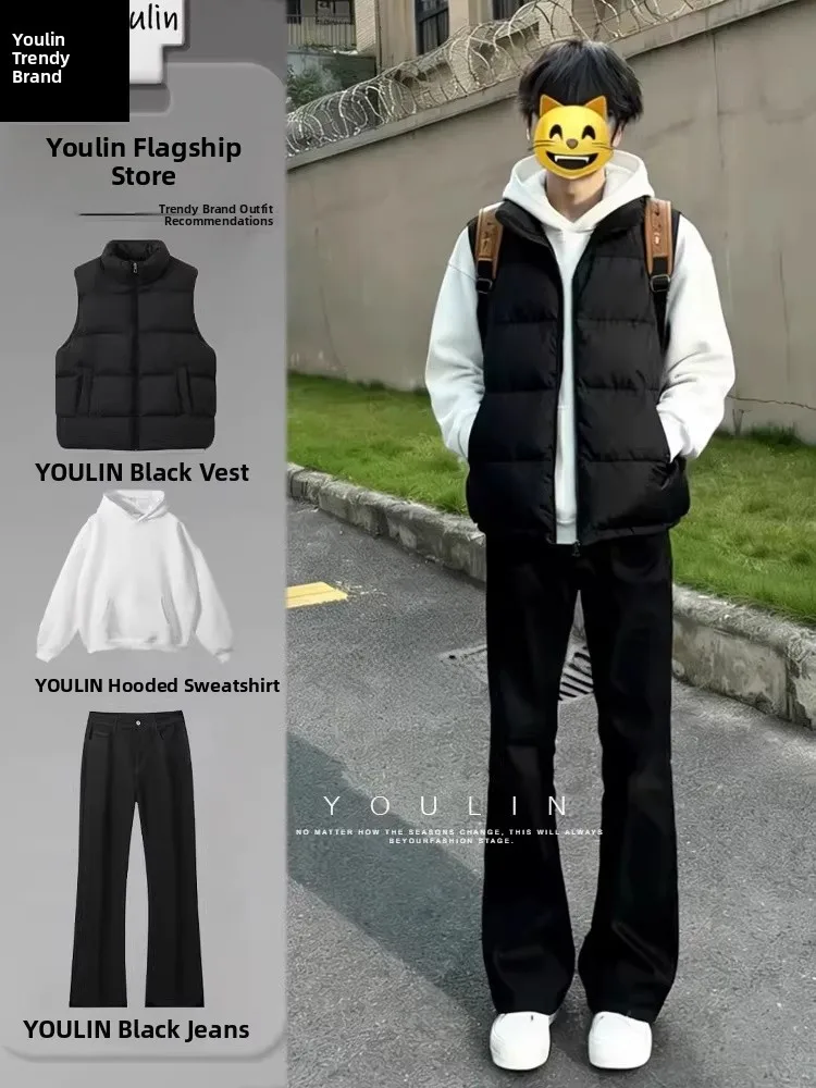 

Мужской черный пуховый жилет в американском стиле, легкий, безрукавный, для осени и зимы, тонкий, для многослойного ношения