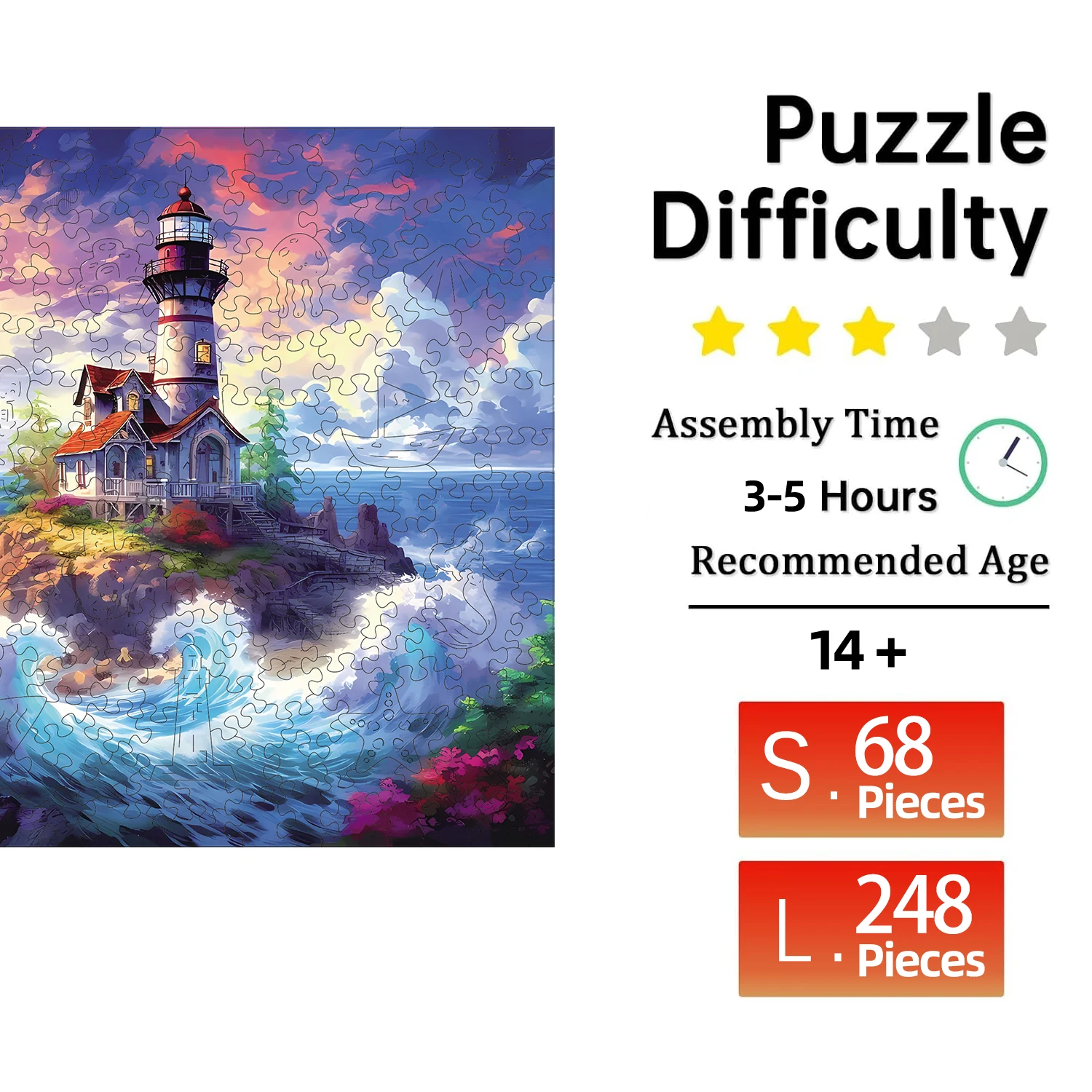 Wave Lighthouse Wooden Puzzle, High Difficulty Toys Puzzle, Hallowee Christma Birthday Holiday Gifts, Home Decor
