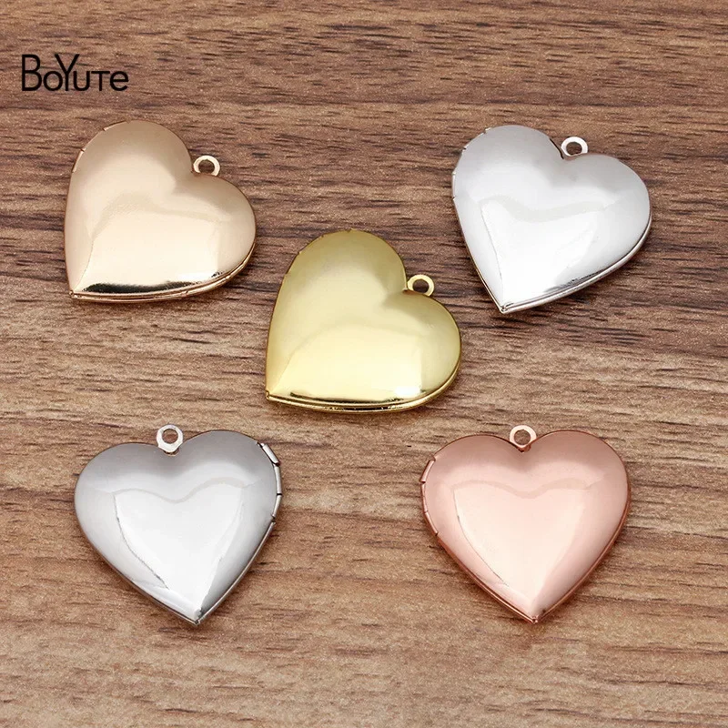 BoYuTe (10 Pieces/Lot) 29*27*7MM Metal Brass Glossy Heart Locket Pendant Can Open Insert Photo Memory Locket