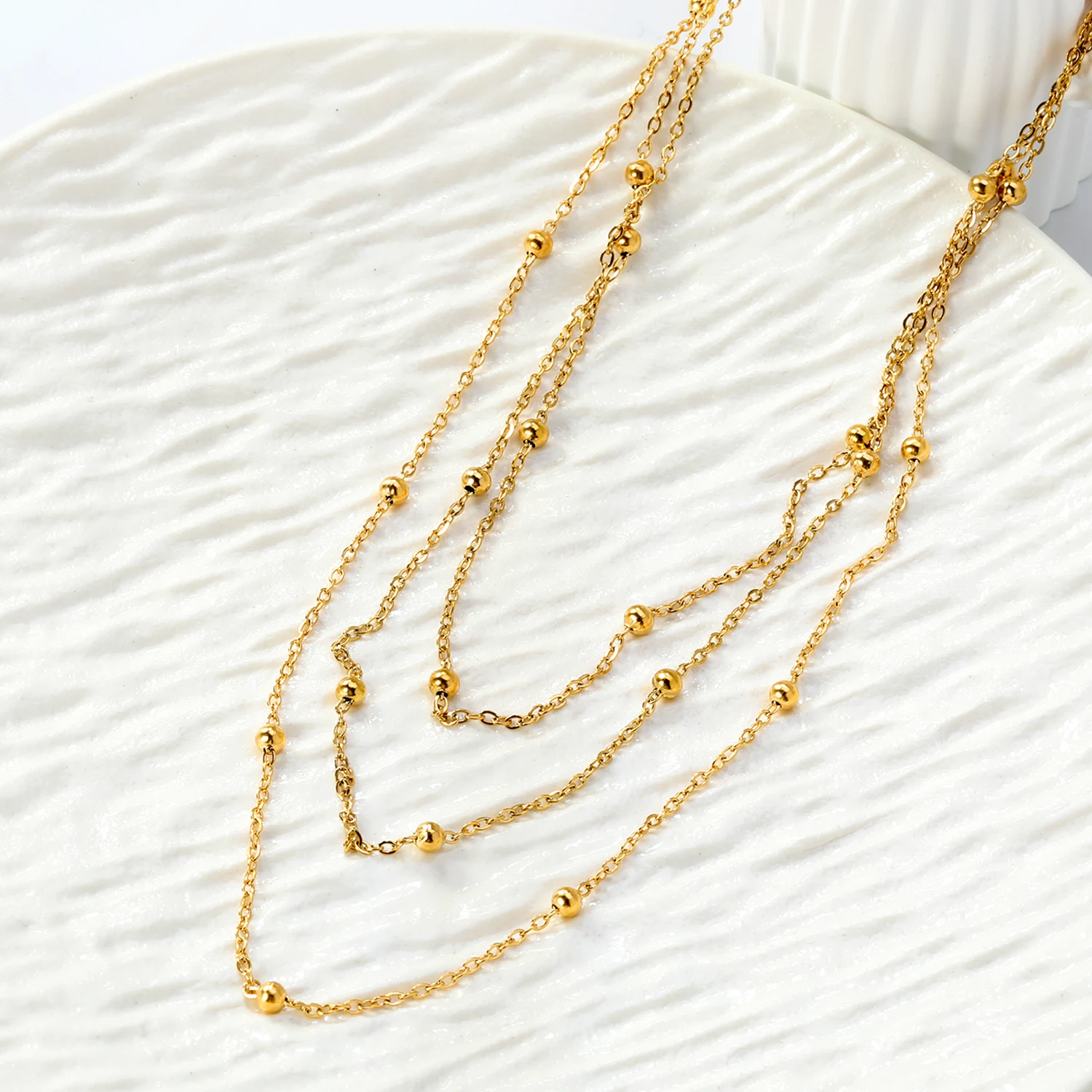 ASONSTEEL Trendy Round Beads Multi-Layers Pendants Necklaces Stainless Steel Charm Minimalist Jewelry Chain Bone Necklace Gifts