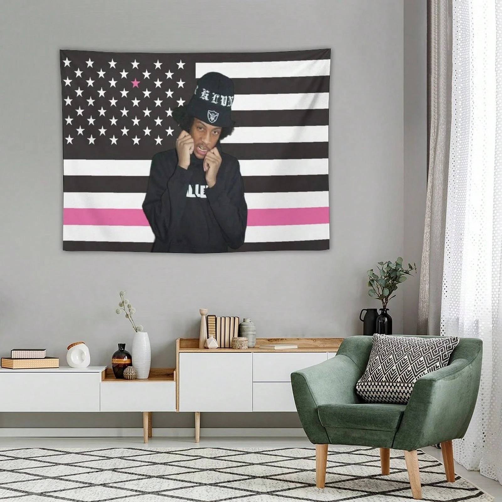 1pc Rap Singer Chris Travis Music Tapestry Wall Decoration, American Flag Banner, Suitable For University Dormitories, Bedrooms