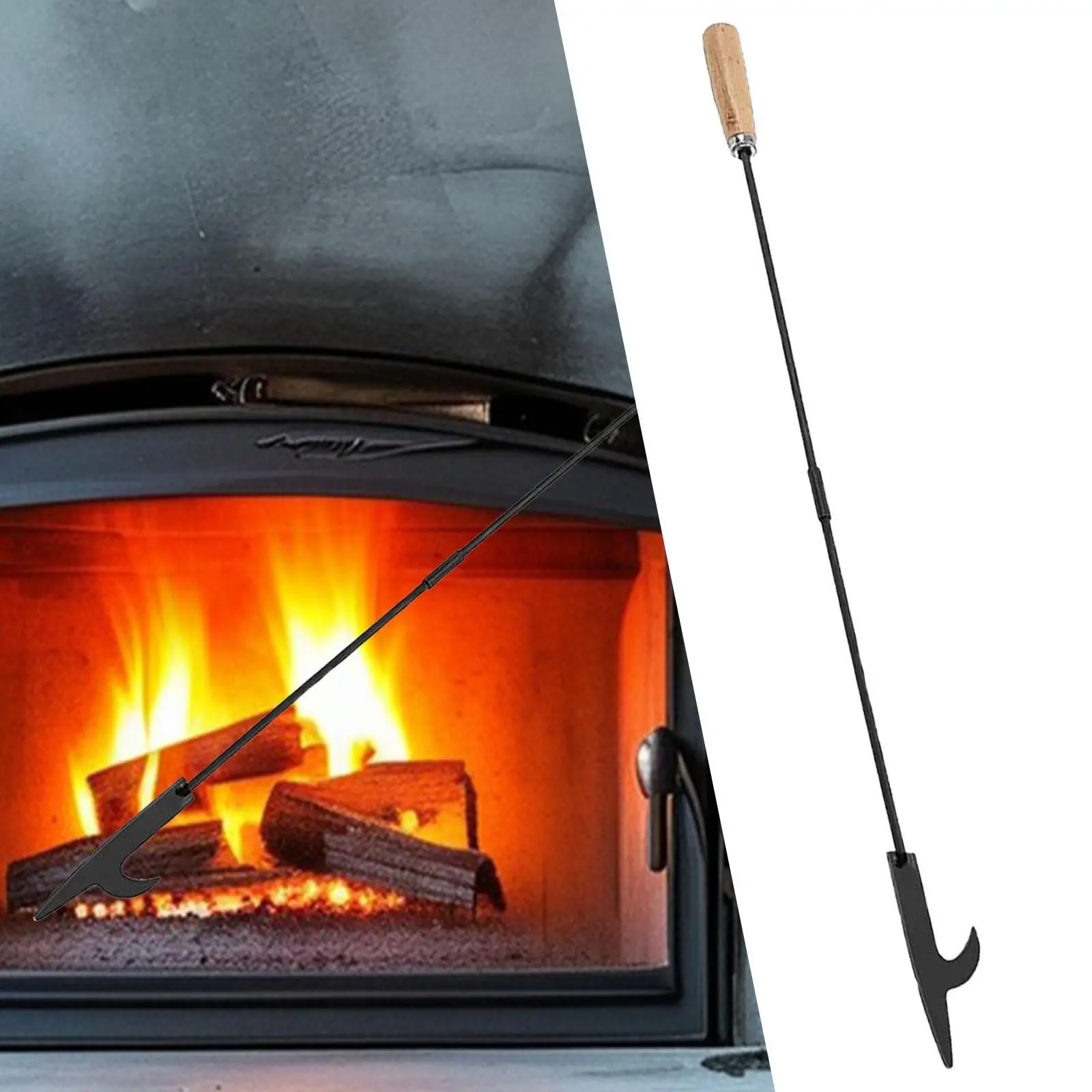 Camping Fire Stick Multifunctional Wooden Handle Fire Wrought Iron for Indoor Outdoor Campfires