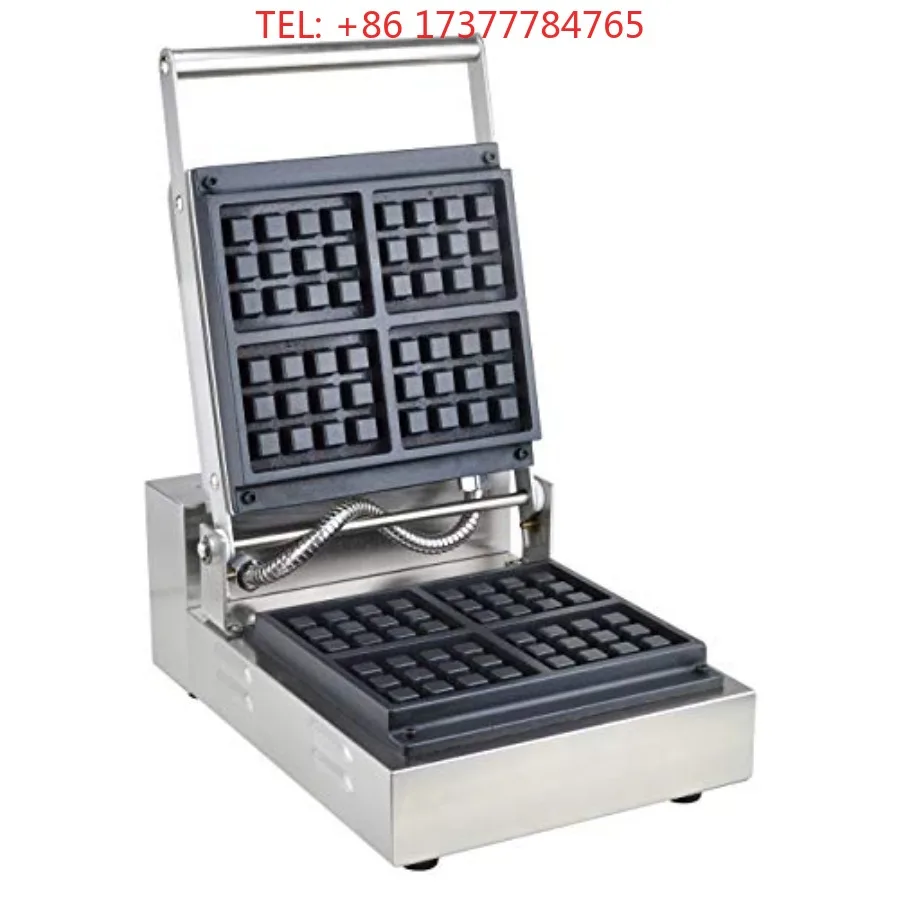 Rectangle Commercial  Waffle Maker with Nonstick Coating Stainless Steel  Deep Waffles 4 Pcs Temperature and Time C