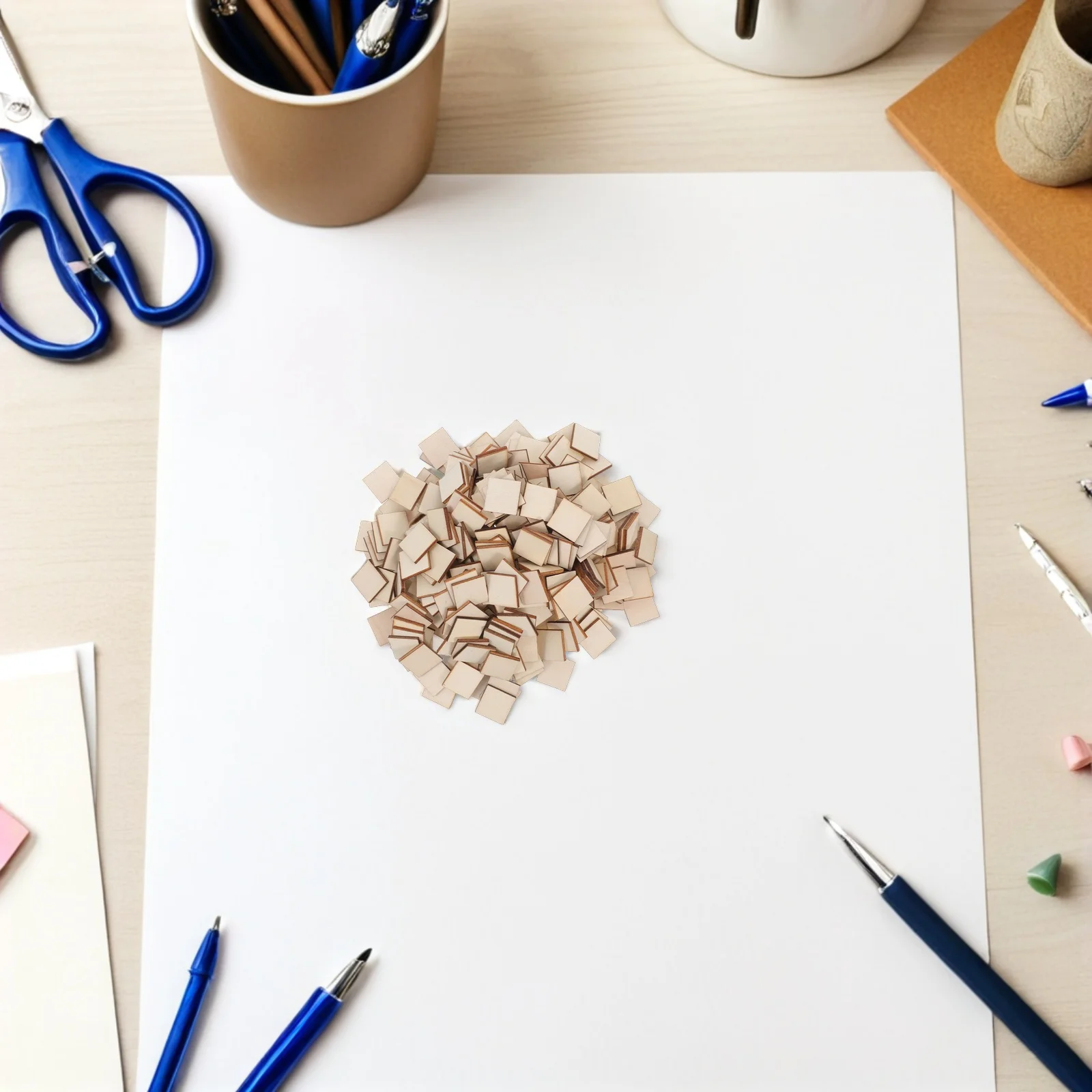 

500 Pcs Square Wood Chips Shapes for Crafts Unfinished Squares Blank Engraving Blanks Beige Cutout Coasters
