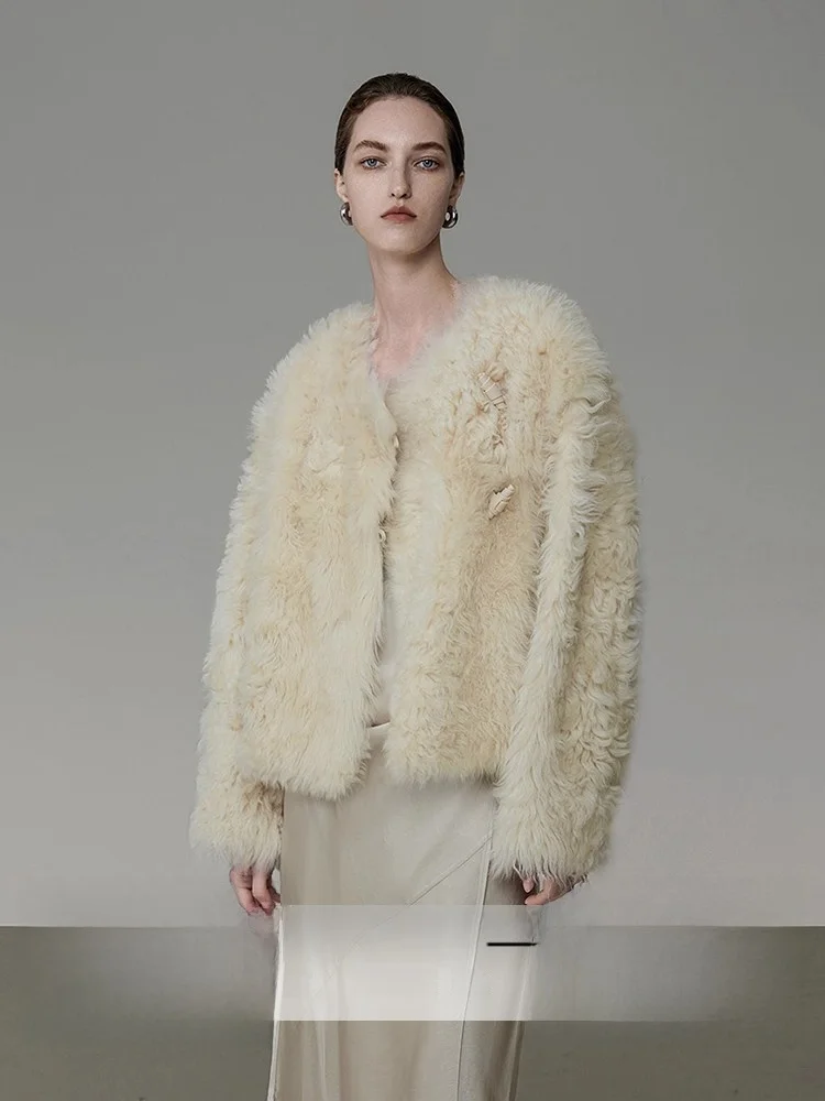 

Warmth ort Faux Fur Inteated Leather Winter New Outerwear Women's Sle Unsspoken Commute Windproof round Ne Buttoned Coat