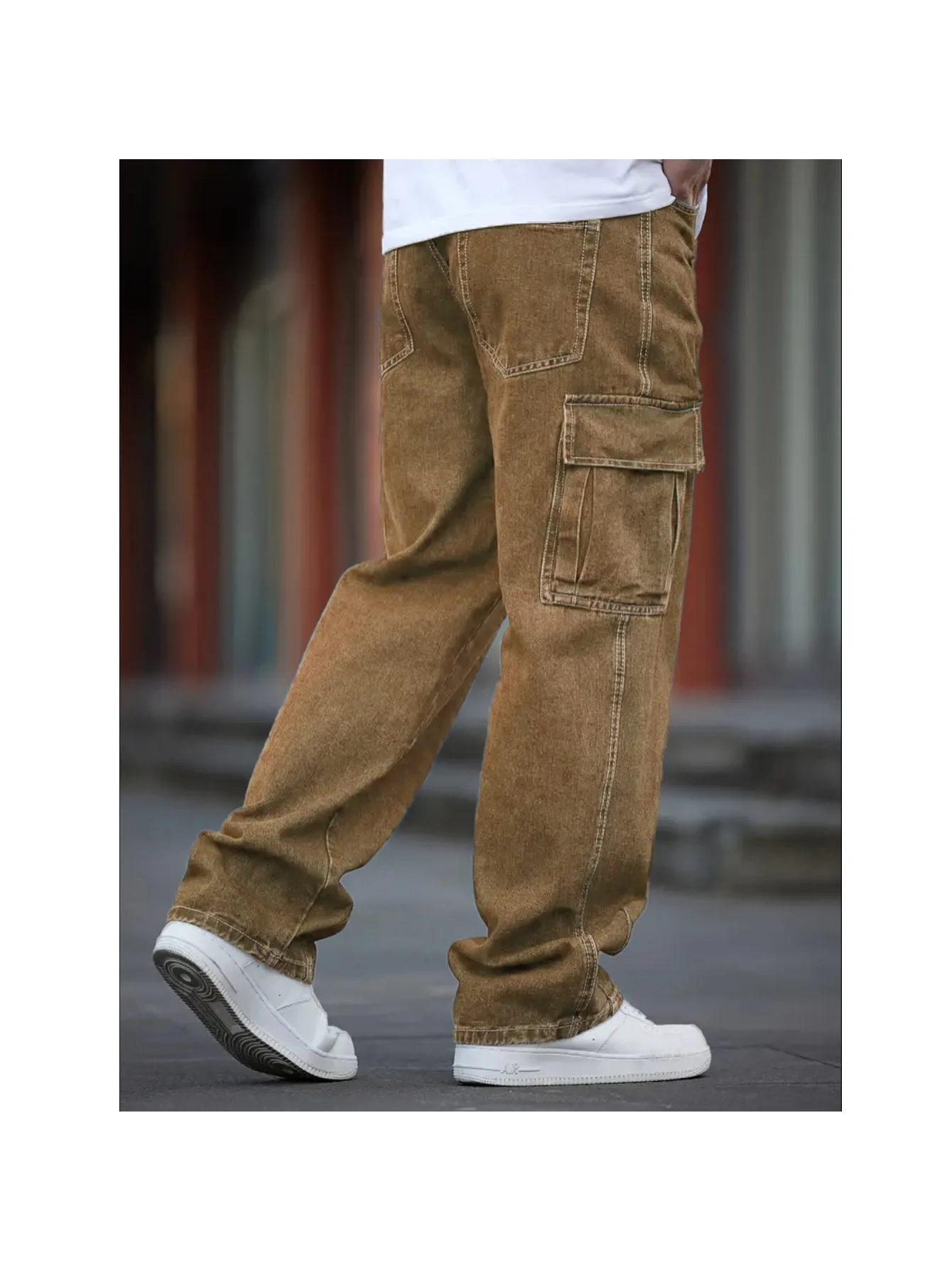 FY10084 Mens Jeans Cargo Pants Workwear Multi Pocket Wide Leg Comfortable All Season