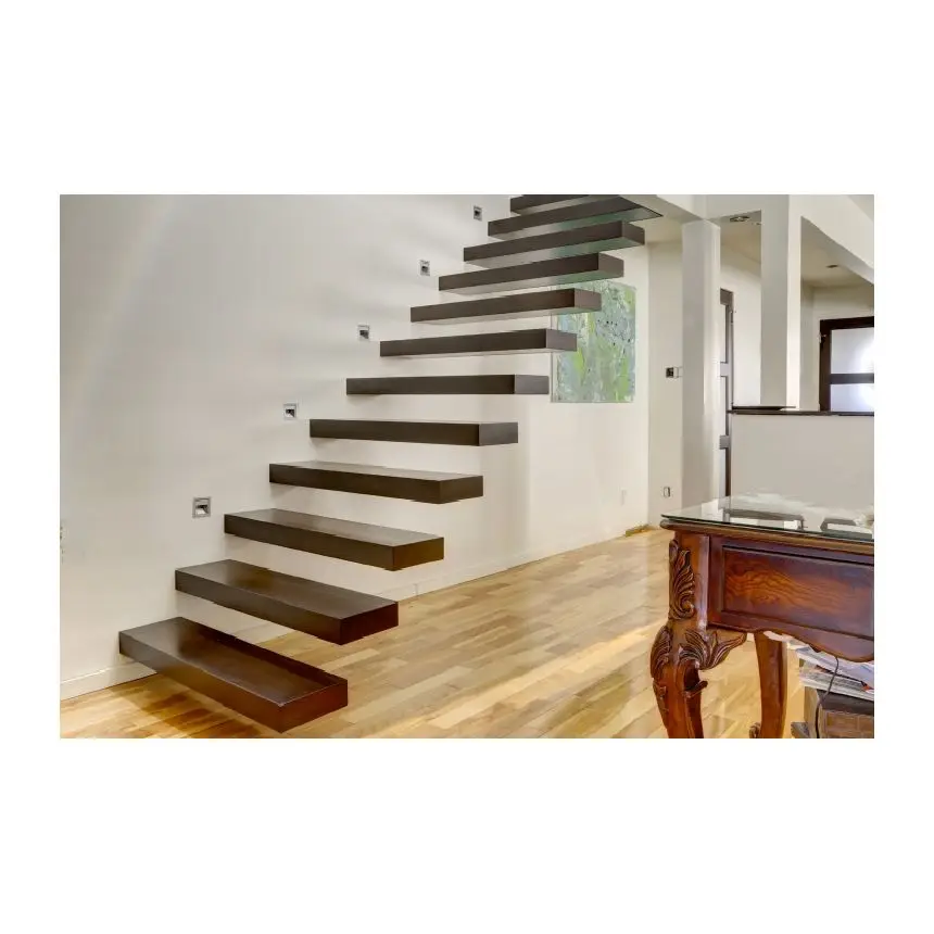 Mono Stringer Floating Stairs Indoor Staircase Design Wooden Stair Steps Glass Staircase