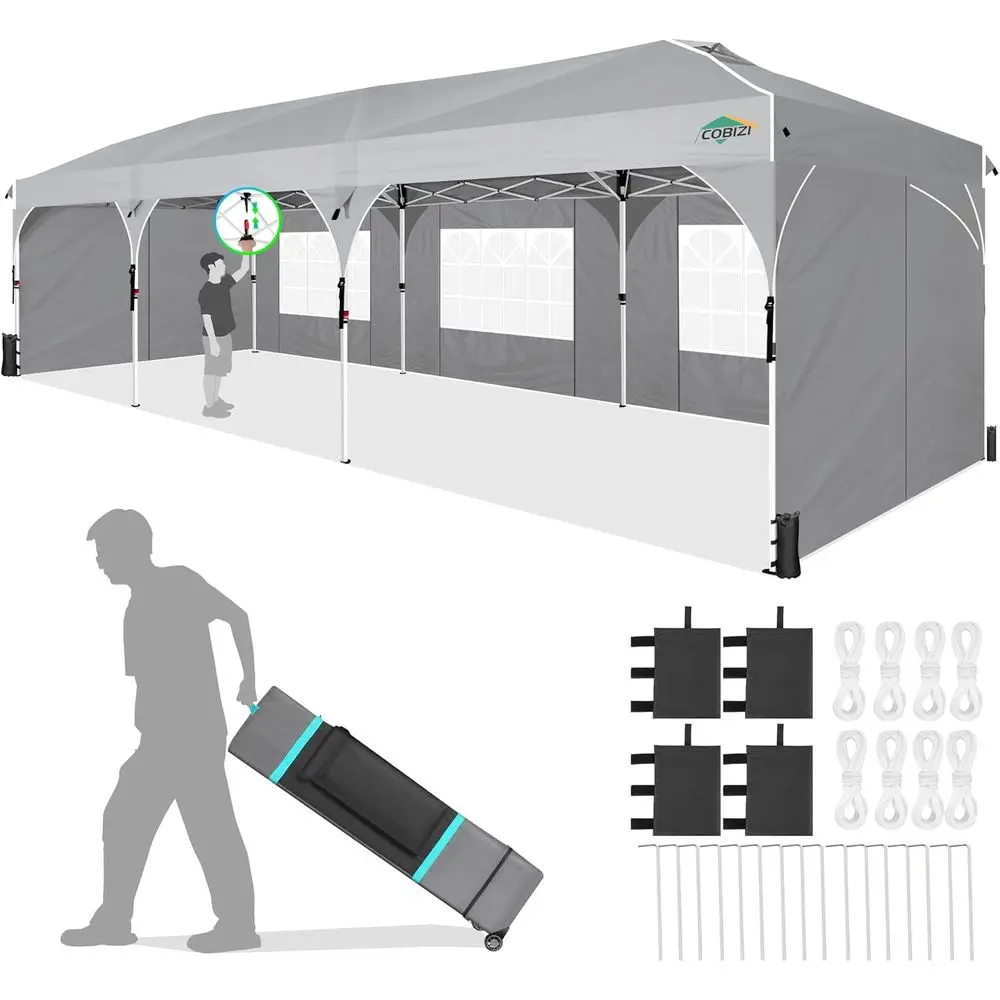

Палатка для вечеринок на открытом воздухе 10x30 футов с сумкой на колесах, технологией центрального замка, водонепроницаемой тканью 420D, простая сборка, с отстегивающимся дном