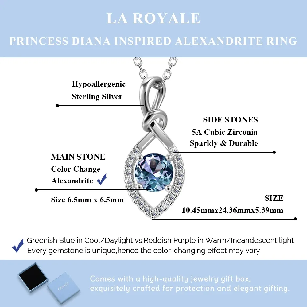 

Новое женское ювелирное украшение: колье-подвеска «Узел любви» из серебра 925 пробы с александритом, меняющим цвет, в качестве подарка на день рождения