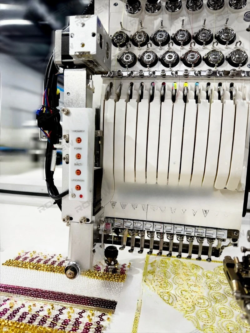 ROSEW GC-A1201E-DSD-4SZ-P6 New Computerized 12-Needle 500x1200mm Double Sequin 4-Bead Rope Embroidery Machine High-Accuracy