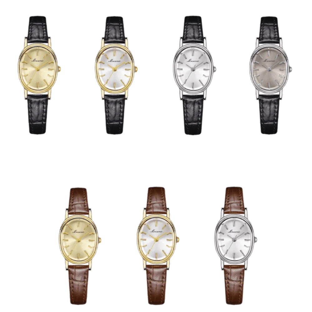 Elegant Alloy Oval Quartz Wristwatch Faux Leather Quartz Movement Women Timepiece Oval Luxury Women Watch Women