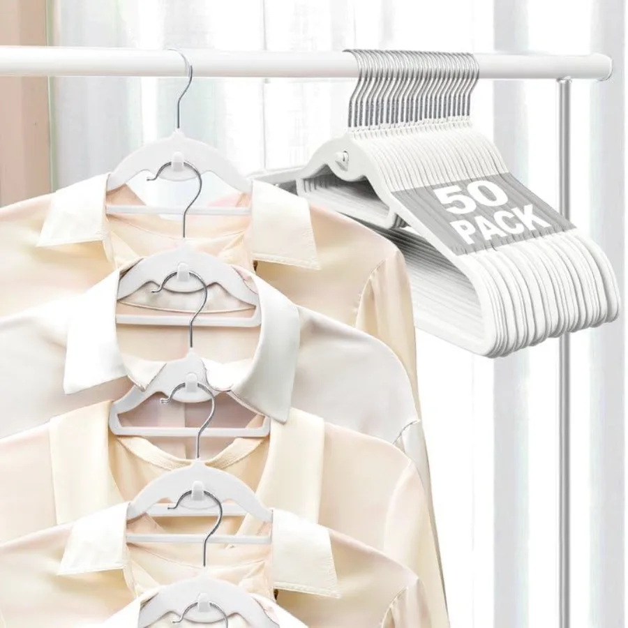 

Velvet Felt Stackable Hangers 50 Pack Non Slip with 360°Swivel Hook Ultra Thin and Space Saving for Suits Shirts Coats 15Lbs Ca