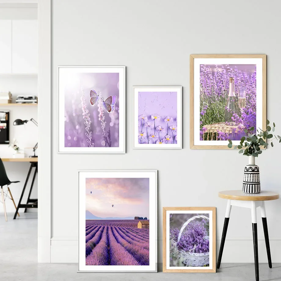 Purple Lilac Lavender Bicycle Flower Rural Wall Art Canvas Painting Nordic Posters And Prints Wall Picture For Living Room Decor