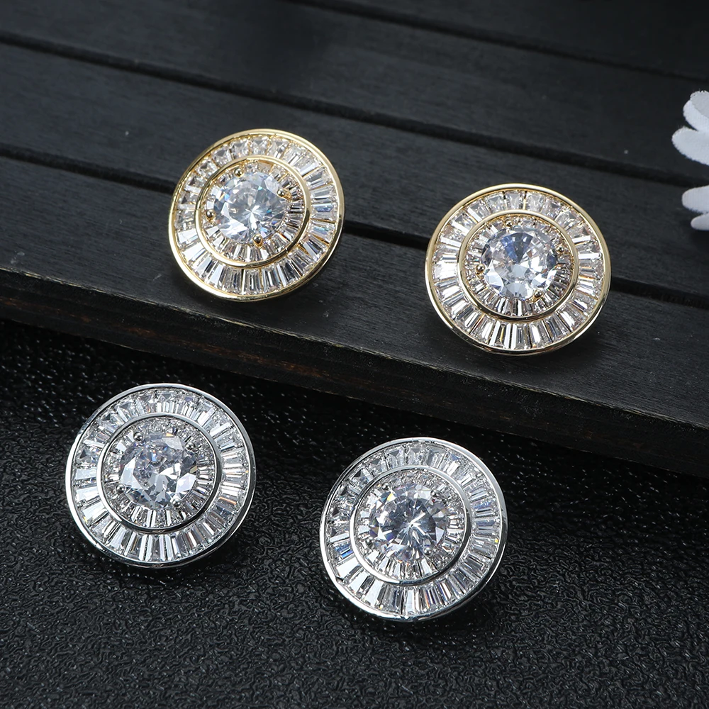 Luxury and minimalist round women's wedding party cubic zirconia Dubai UAE daily earrings E1615