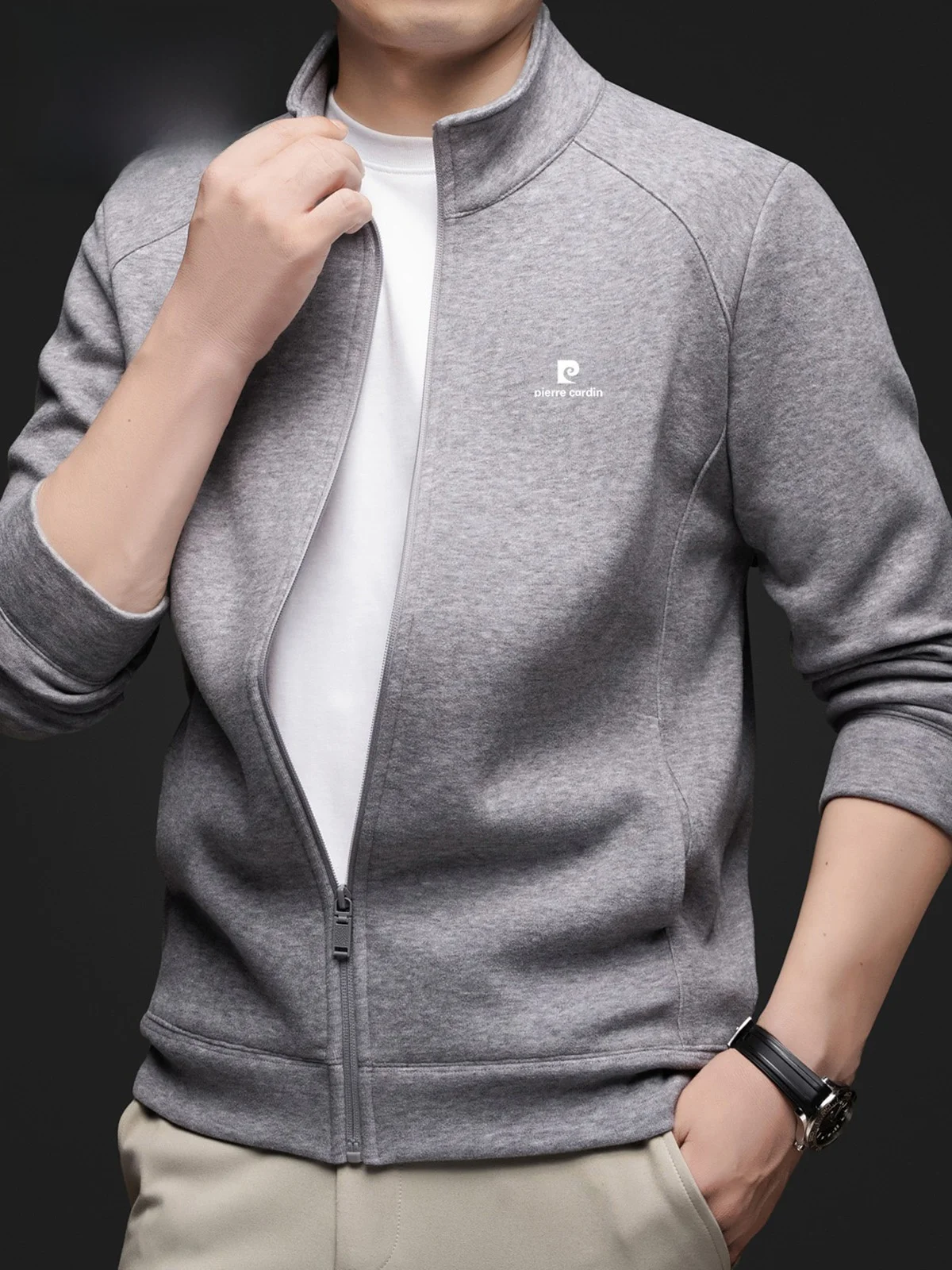 

Pierre Cardin Men's Loose Fit Sweatirt Trendy American Sportswear Casual Outerwear Long Sve Zipper Closure Autumn Winter