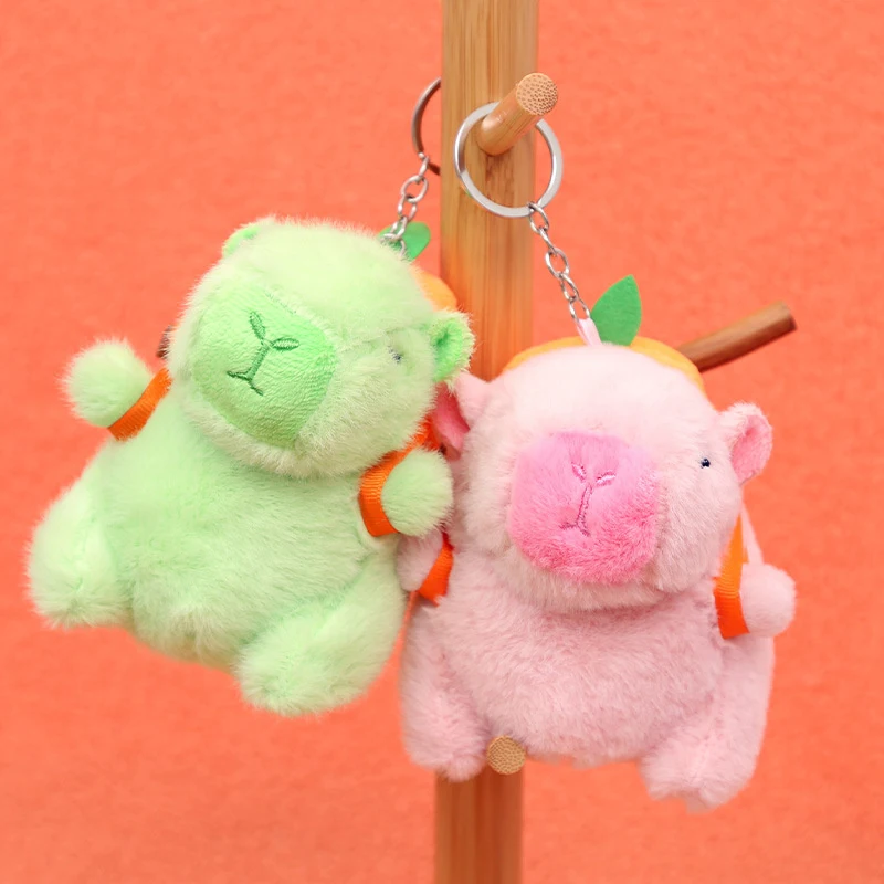 Cute Capybara peluche bambola portachiavi animali di peluche Capibara con frutta zaino ciondolo portachiavi regalo di natale di compleanno