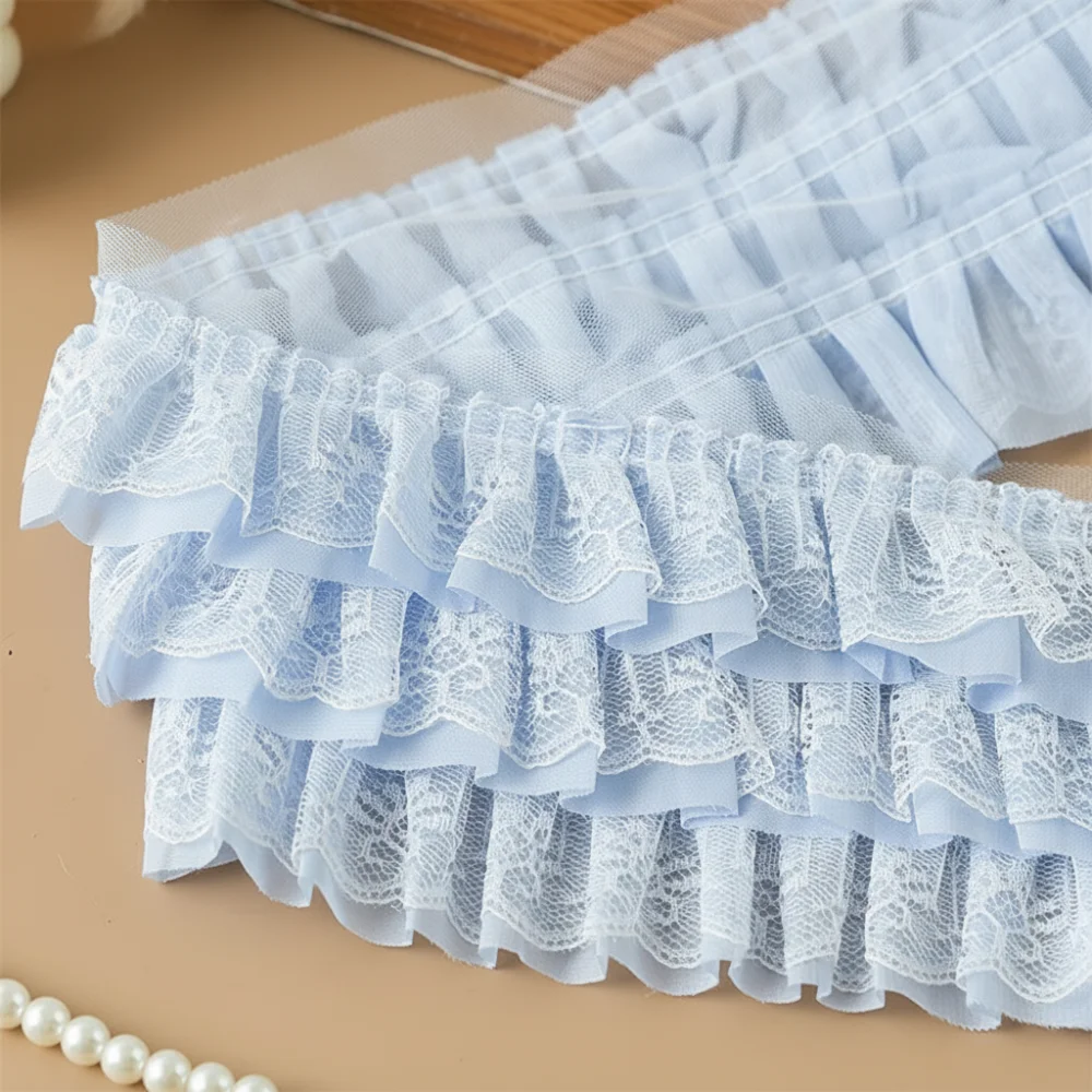 New 13CM Wide 3D Pleated Mesh Chiffon Fabric White Black Three Layers Ruffled Lace Trims Apparel Collar Sewing Decor DIY
